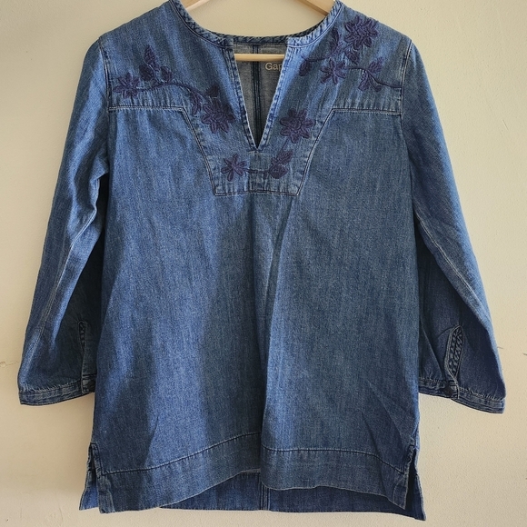 Gap 1969 Boho Denim Tunic with Floral Embroidery Size Small - Picture 1 of 9